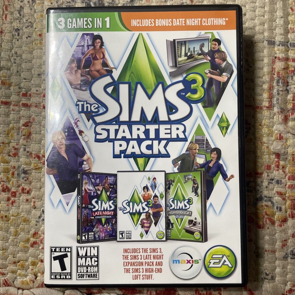 The Sims 3 Starter Pack Case 2 Discs Late Night High-End Loft Stuff NO BASE DISC